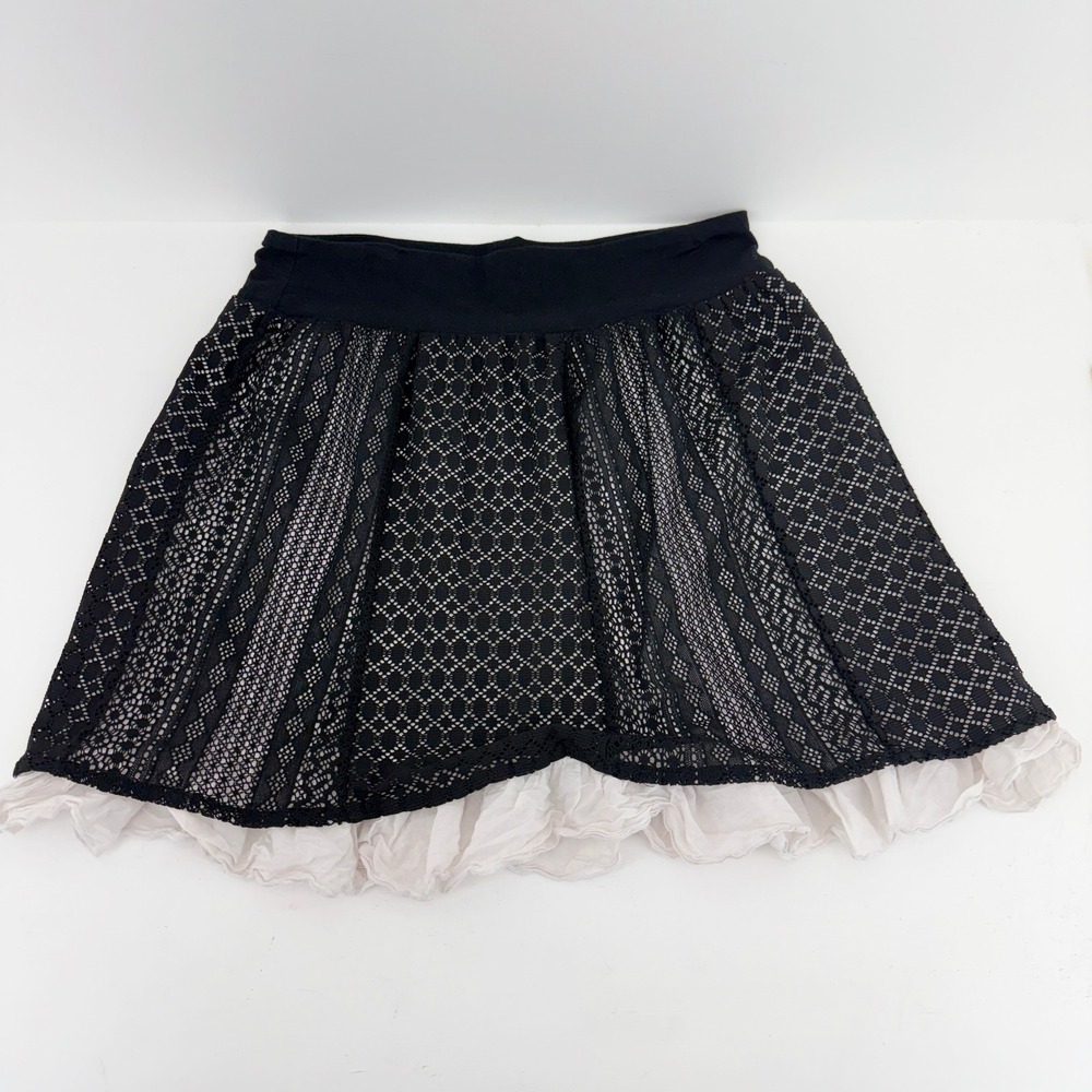 Studio 253 Womens XL Black Lace Mesh‎ Ruffle Hem Mini Skirt 4007151M